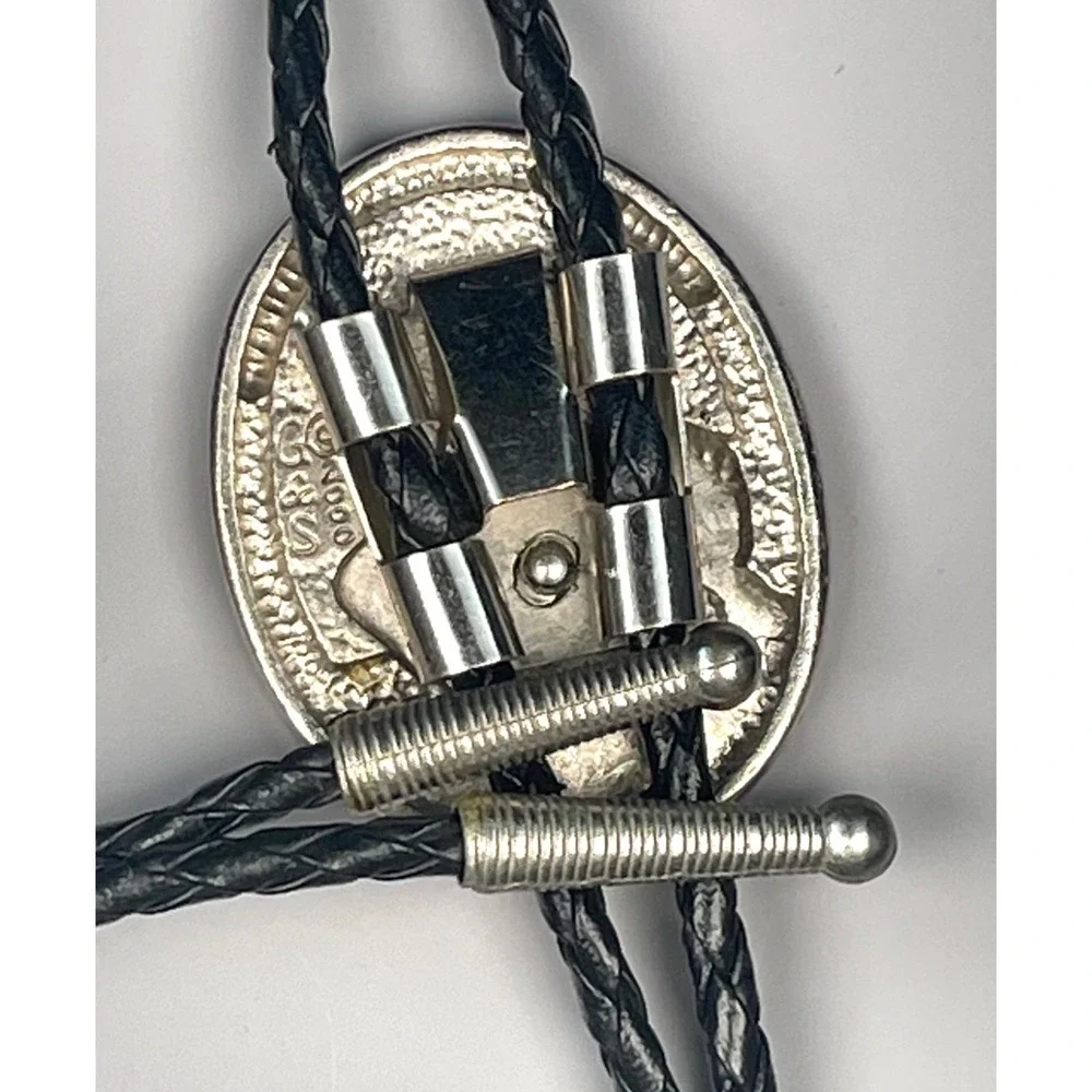G&S 2000 Buffalo Hunt Bolo Tie Turquoise Chip Inlay Western Horseback Rider